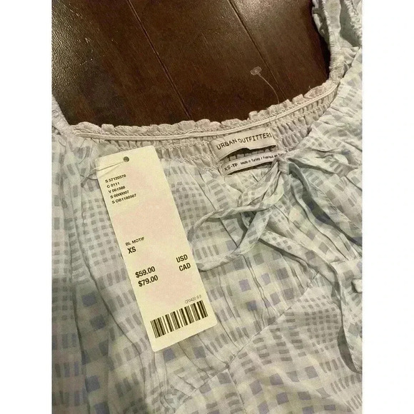 Urban Outfitters Blue Gingham Crop Top ruched square neck XS y2k Blouse Shirt - Picture 4 of 6